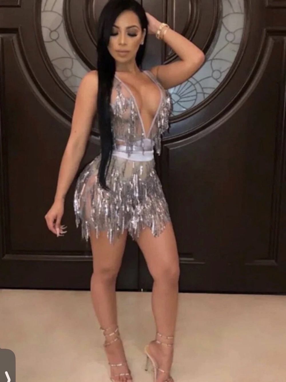 Silver Sequin Fringe Mini Dress - Women's Party Dress